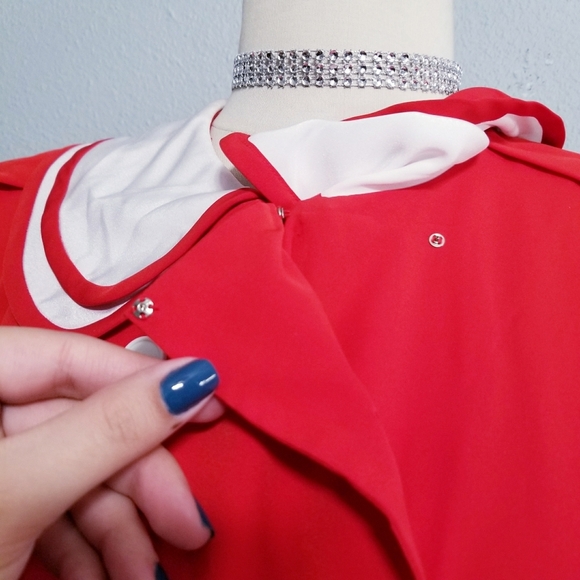 Vintage 80's 90's retro Albert Nipon red white secretary office party dress 12 - Picture 5 of 8